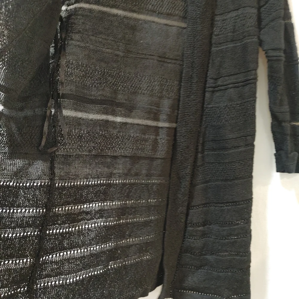 Coldwater Creek Open Front Lightweight Cardigan Longer Linen Blend Black Small S
